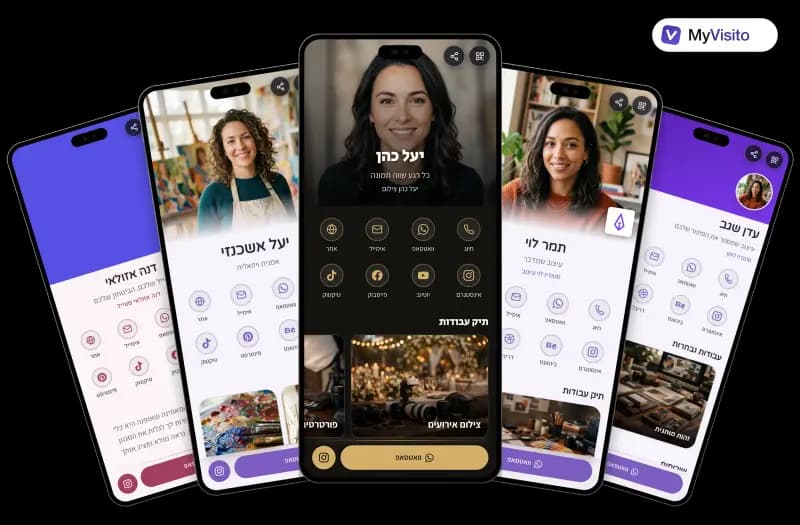דוגמאות לכרטיס ביקור דיגיטלי לצלמים: תבניות MyVisito על מסכי טלפון