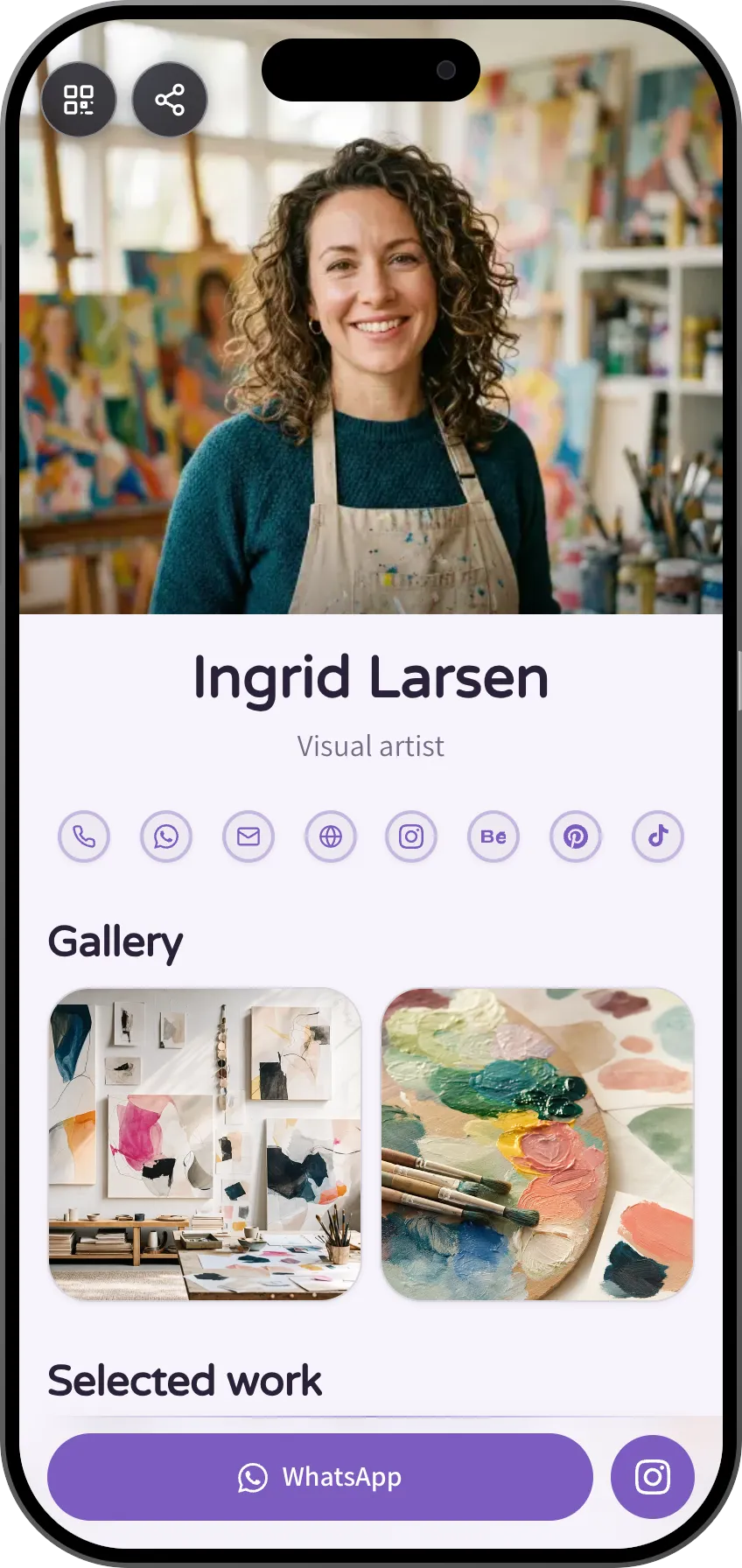 Artist digital business card template: work gallery and art portfolio. A MyVisito template