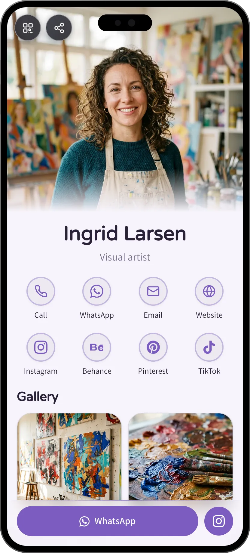 Artist digital business card template: work gallery and art portfolio. A MyVisito template
