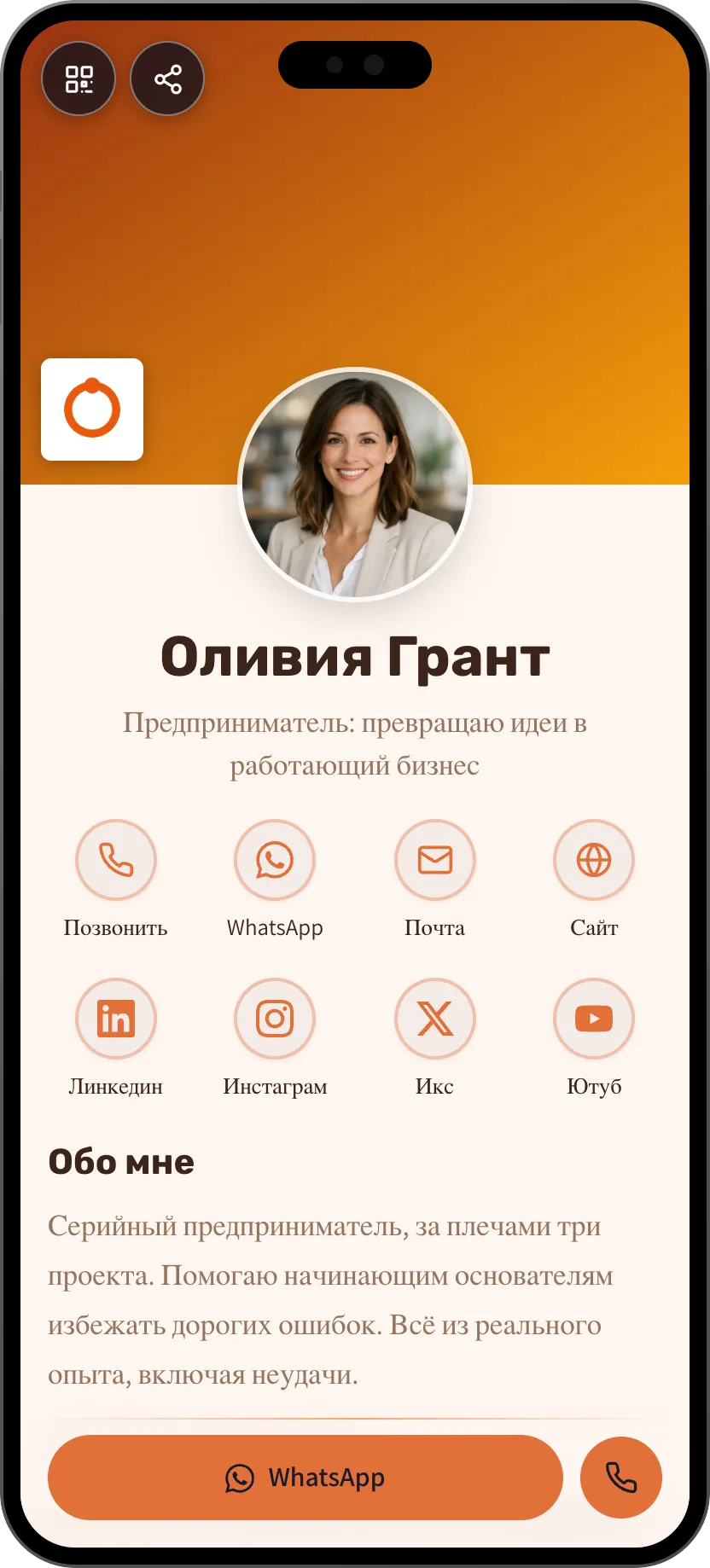 Шаблон цифровой визитки для предпринимателя: продукты и лиды. Шаблон MyVisito