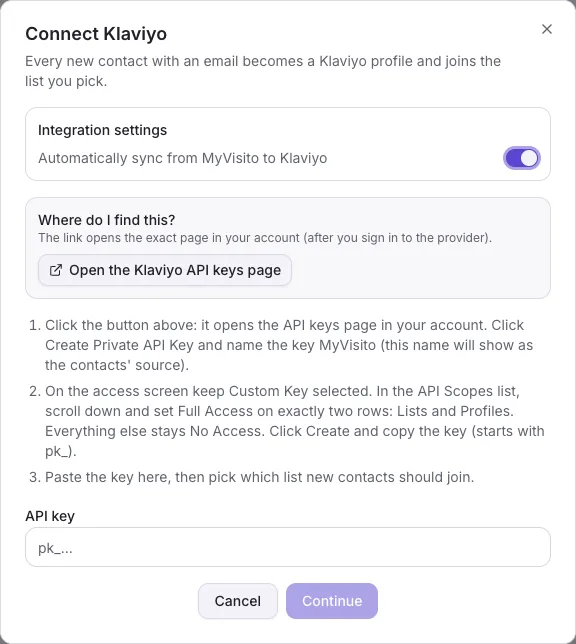 The connect dialog with the audience picker