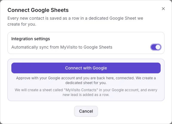 The one-click Google connect dialog