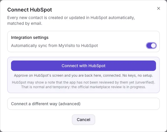 The connect dialog with a one-click connect button